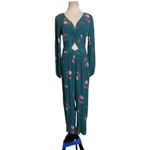 Abercrombie & Fitch green floral long sleeves jumpsuit size Small